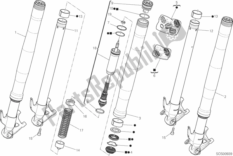 Alle onderdelen voor de Voorvork van de Ducati Superbike Panigale V4 1100 2020